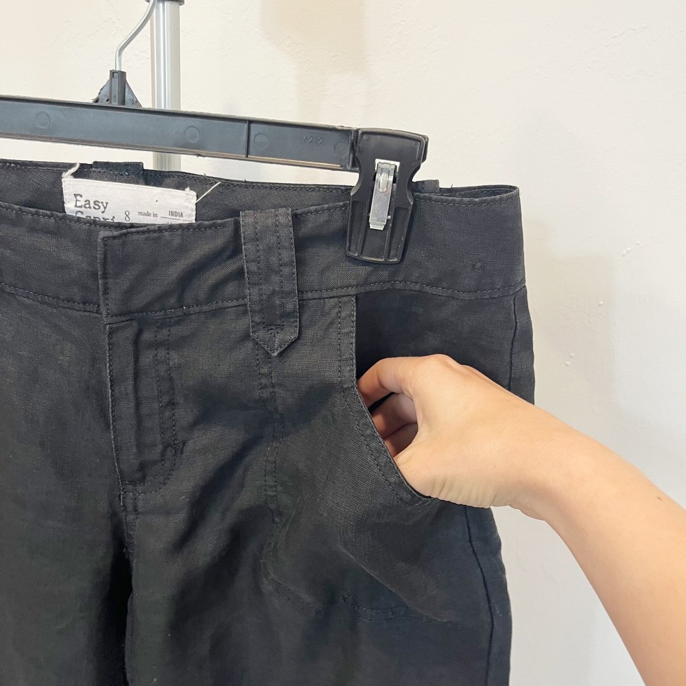 George & Martha Black Linen Easy‎ Capri Pants Womens Size 8 Cuffed Crop Trousers - Picture 3 of 8